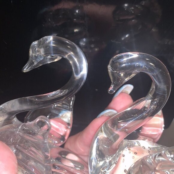 Swan Figurine Set Control Bubble Clear Chrystal Art Glass Bullicante Paperweight - Picture 8 of 8